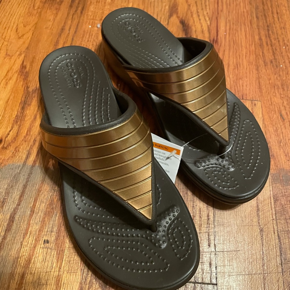 CROCS Bronze and Black Slide Sandals